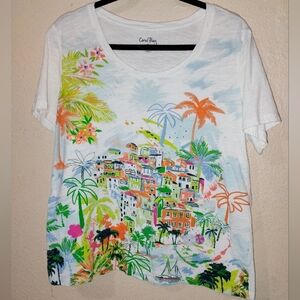 Coral Bay Size XL  Multicolor Tropical Village Graphic Tee